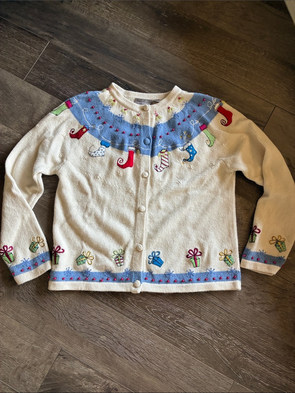 Vintage Croft & Barrow Christmas Cardigan Sweater Embroidered Size S
